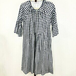 NRBY Navy/ White Gingham Check Cotton Double Layer Dress Fully Lined SZ M